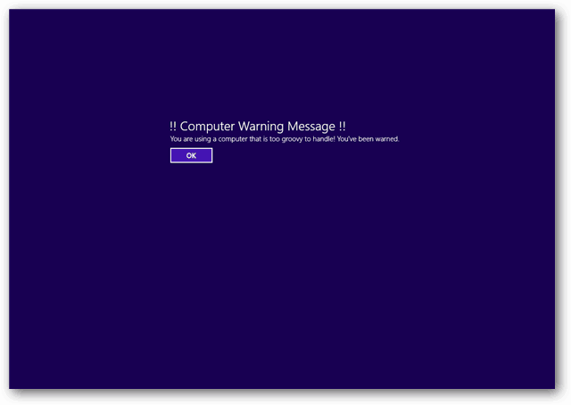 Windows 8 juriidilise teate käivitamissõnumi ekraanipilt