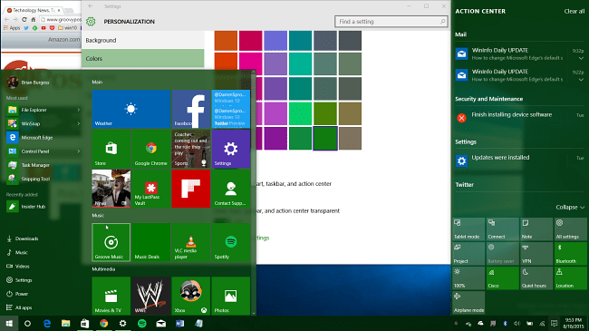 Pilk Windows 10 tulevatele uutele värvivalikutele