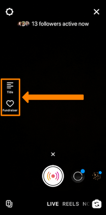 ekraanipilt Instagrami otseülekandest, kus on pealkirja ja rahakogumise ikoonid oranžid