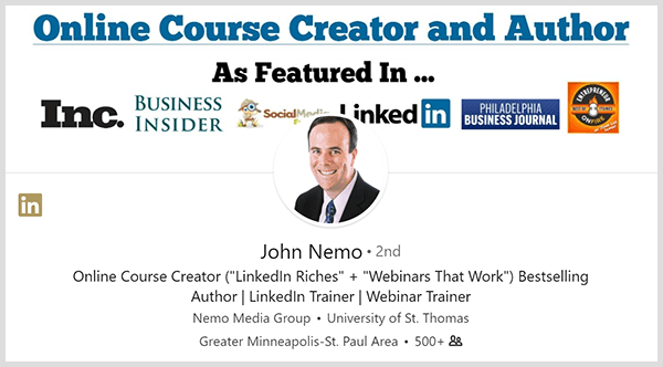 John Nemo kasutas oma LinkedIni profiili uute klientide leidmiseks.