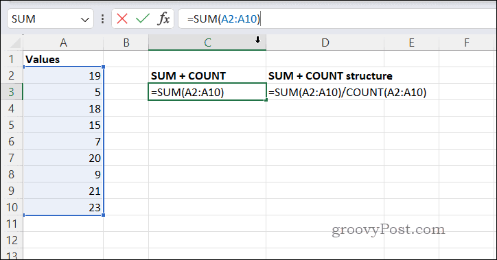 Keskmiste arvutamine Excelis SUMCOUNT abil