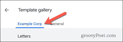 Valige Google'i dokumentide mallide galeriis ettevõte Google Workspace
