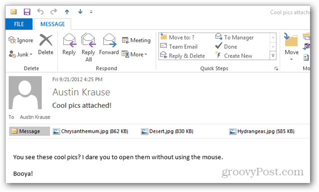 Kuidas avada manuseid rakenduses Outlook 2013 ilma hiireta