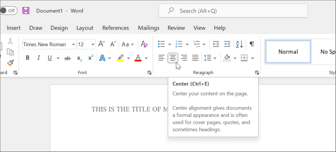 tippige pealkirja vormingus apa stiil Microsoft Wordis