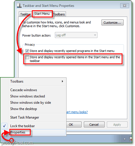 Windows 7 hüpikloendi ajaloo keelamise ja tühjendamise juhised