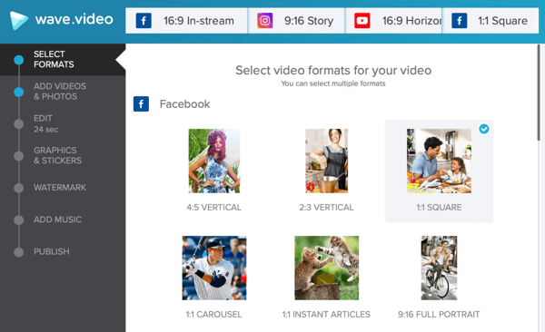 Töötage välja sotsiaalse video strateegia, looge video Wave.video, facebooki mallivalikutega.