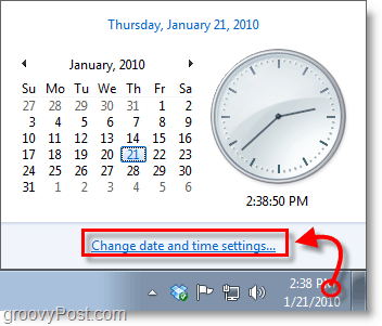 Windows 7 ekraanipilt - klõpsake kella ja muutke sätteid