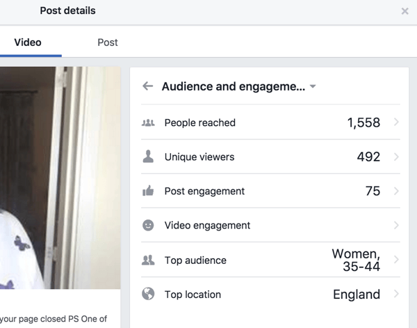 Facebook näitab postituse ja video jaoks eraldi seotuse statistikat.