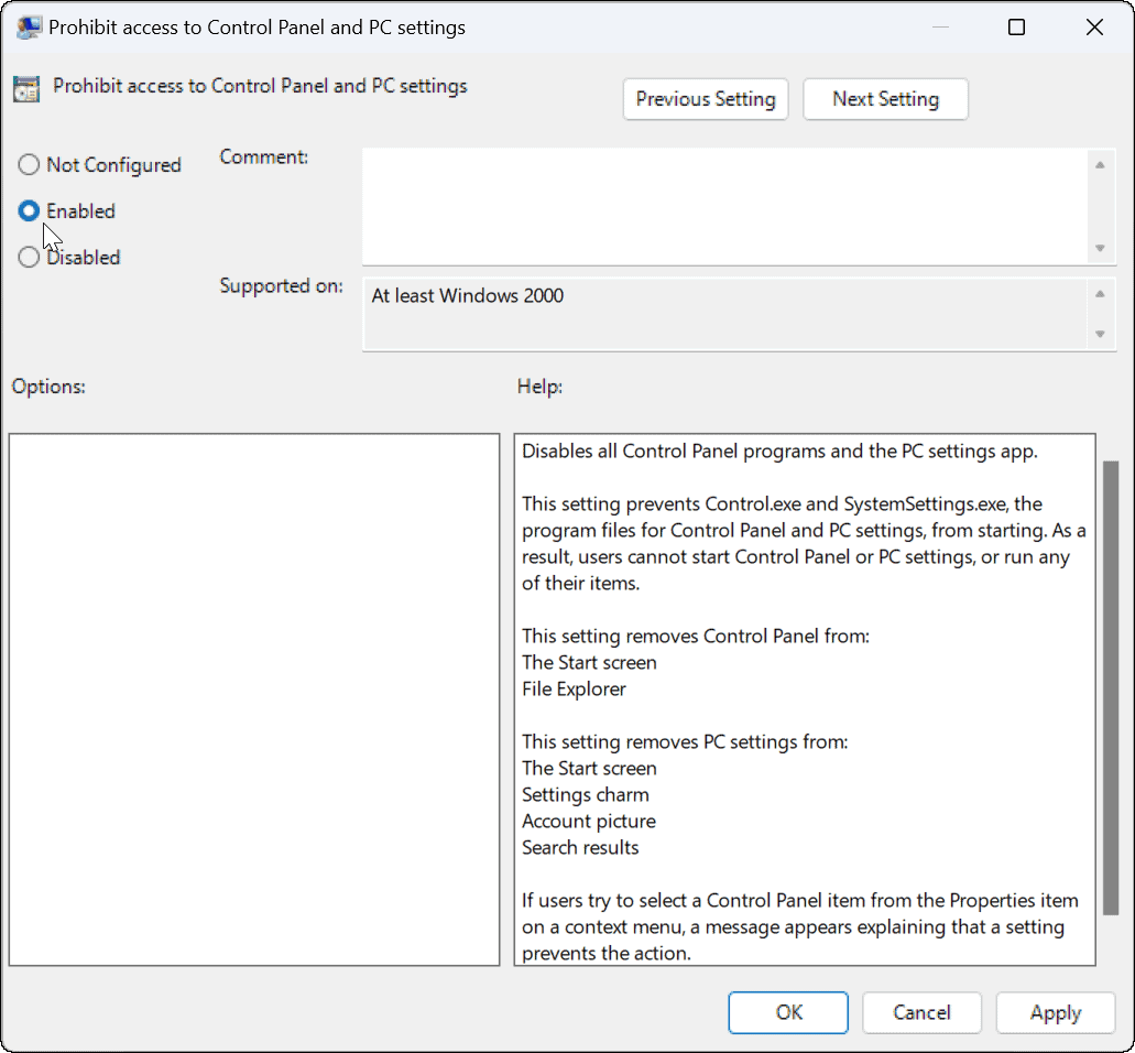Blokeerige kasutajad Windows 11 sätetest