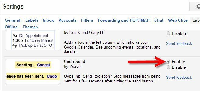 Lubage saatmise tühistamine Gmail Labsi kaudu