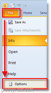 Outlookis 2010 kasutage suvandite avamiseks failiriba