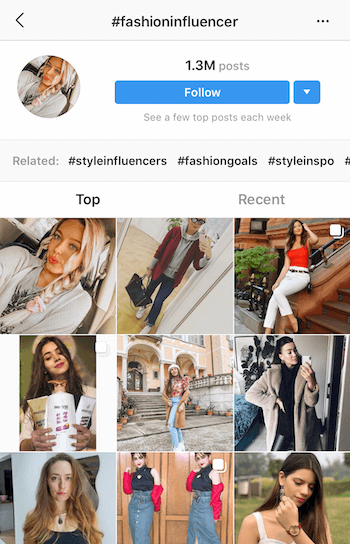 Instagrami hashtag otsige potentsiaalseid mõjutajaid, kellega koostööd teha
