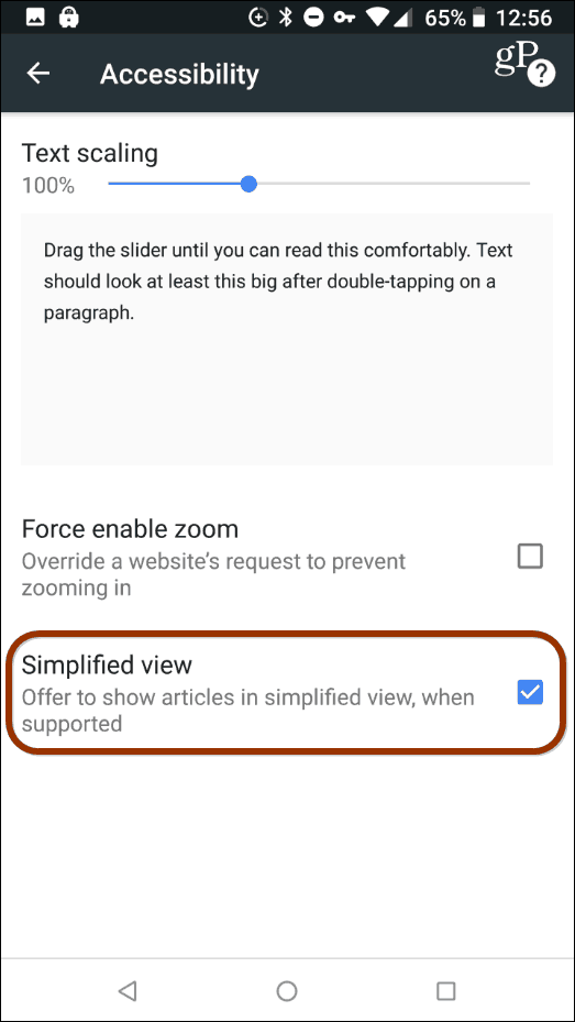 Chrome Androidi lihtsustatud vaade
