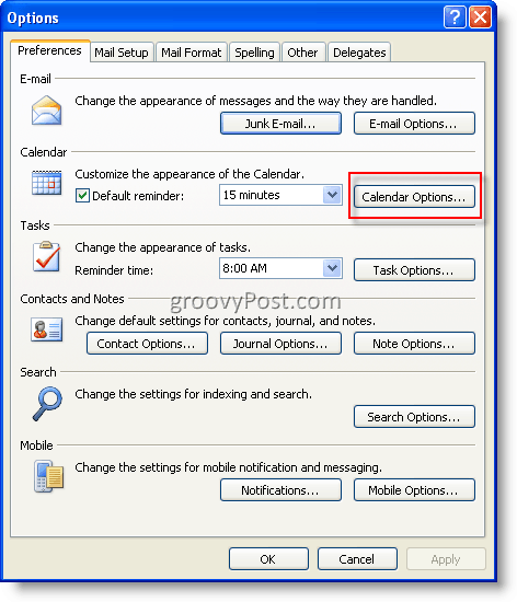 Microsoft Outlooki valikud