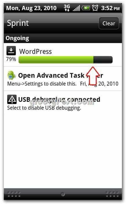 Wordpress Androidi installiekraanil