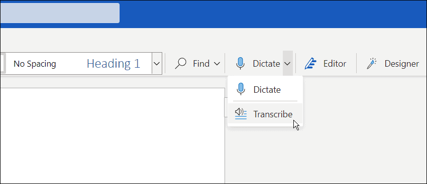 transkribeerige ausio-fail Microsoft Wordi