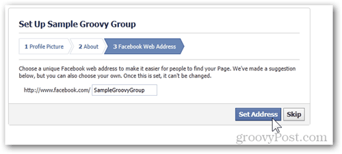 facebooki seadistusgrupi 3. samm facebook veebiaadressi komplekti aadress