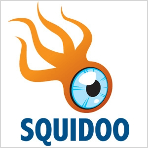 See ekraanipilt Squidoo logost, mis on oranž olend, millel on neli kombitsat ja suur sinine silmamuna.
