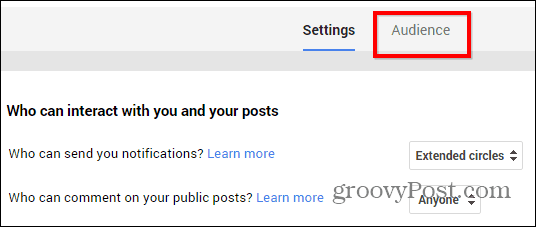 Google+ postitab piirangute seadete vaatajaskonna
