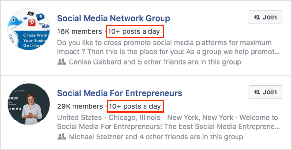 näited postituste arvust päevas Facebooki grupi jaoks
