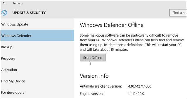Windows Defender ühenduseta