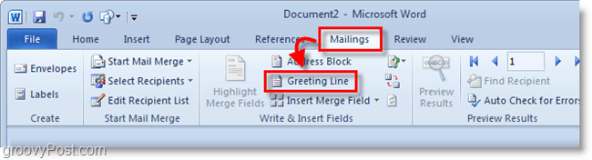 Outlook 2010 ekraanipilt – klõpsake kirjade all oleval tervitusreal