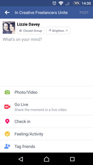 Facebook Live'i kasutamise alustamiseks puudutage oleku loomisel käsku Mine otseülekanne.