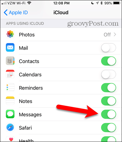 Lülitage iOS-is iCloud sisse Messages
