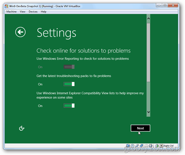 VirtualBox Windows 8 privaatsusseadete veebilahendused