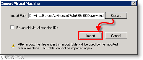 importige virtuaalne masin Windows 7