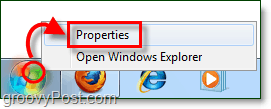 kuidas avada menüü Start atribuudid Windows 7-s 