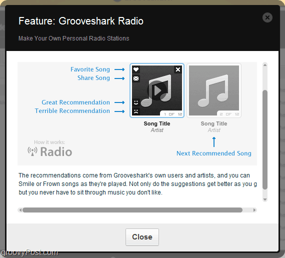 kasutage Groovesharki soovitusmootorit Groovesharki raadio kaudu