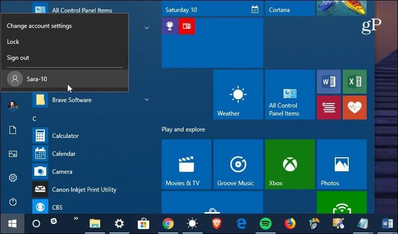Kasutajakonto vahetamine Windows 10