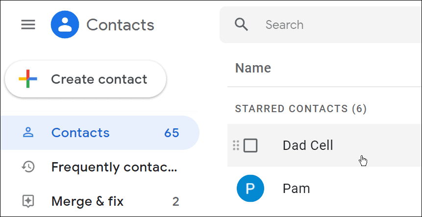 Gmaili kontaktide leht