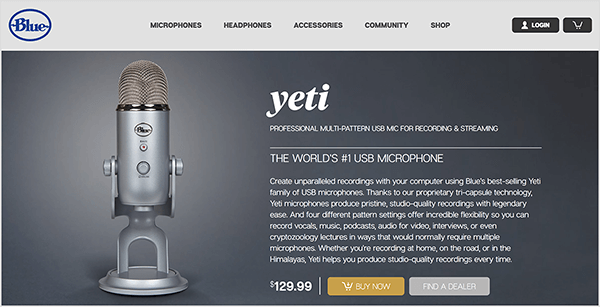 Dusty Porter soovitab minna üle USB-mikrofonile nagu Blue Yeti. Yeti mikrofoni sinisel müügilehel ilmub tumehalli taustal statiivil olev kroommikrofon. Hinnaks on 129,00 dollarit.