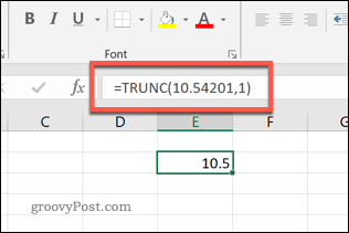 Funktsioon TRUNC Excelis ühe kümnendkoha täpsusega