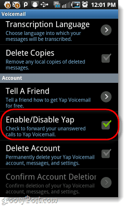 keelake Yap oma Android-kõneposti