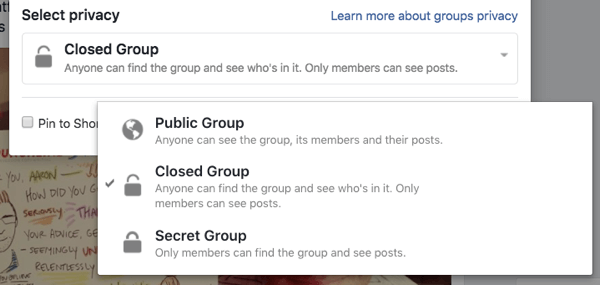 Iga Facebooki grupp võib olla avalik, suletud või salajane.
