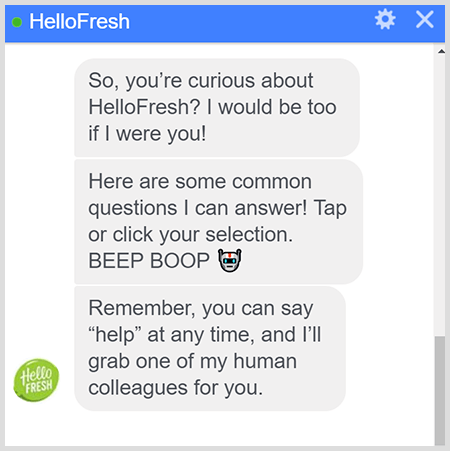 HelloFresh Messengeri bot selgitab, kuidas inimesega rääkida.