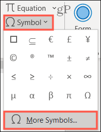 Sümbol, rohkem sümboleid Wordis Windowsis