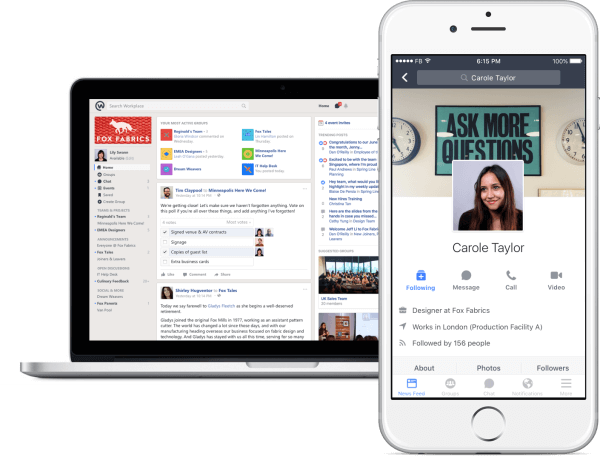 Facebook tutvustab töökoha tasuta versiooni, selle suhtlusvõrgustikku, mis võimaldab töötajatel vestelda ja koostööd teha.