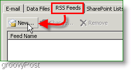 Ekraanipilt Microsoft Outlook 2007 RSS-voo loomine