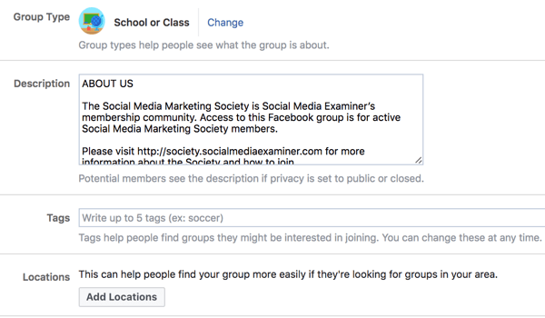 Esitage oma Facebooki grupi kohta lisateavet, et inimestel oleks seda hõlpsam avastada.