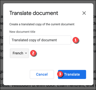 Tõlkevalikud Google Docsis