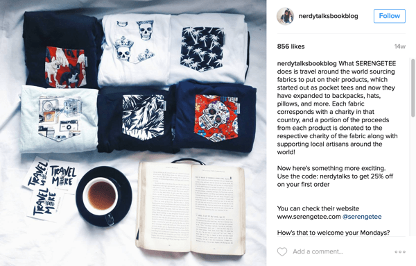 Nerdy Talks Book Blog sisaldab Serengetee tooteid ja teavitab jälgijaid Instagramis põhjustest.