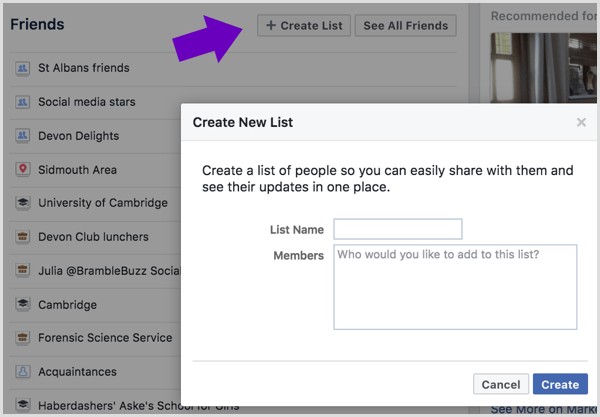 Sisestage oma Facebooki sõprade loendi nimi ja valige lisatavad sõbrad.