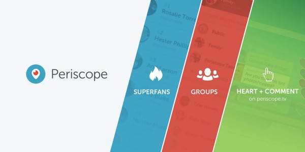 Periscope teatas kolmest uuest viisist suhelda oma publiku ja Periscope'i kogukondadega - superfännide, rühmade ja Periscope.tv-sse sisselogimisega.