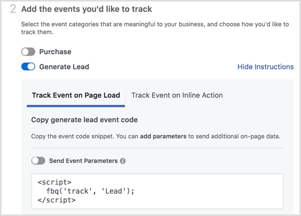 Facebooki pikslite installimine lisab sündmusi