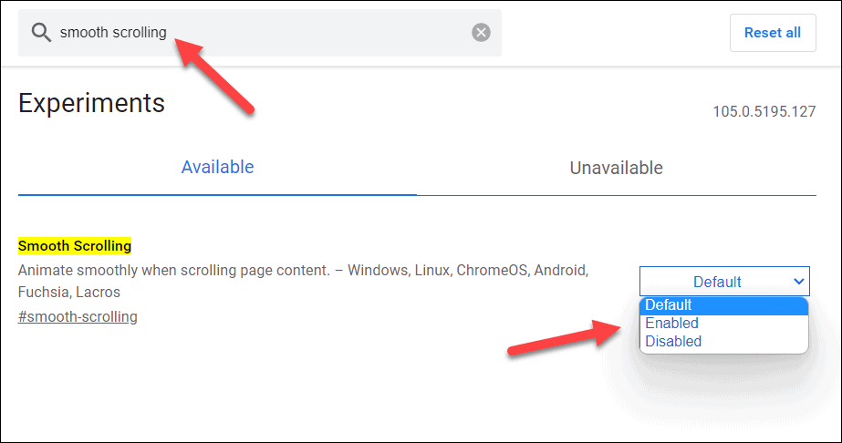 Chrome'i sujuva kerimise lubamine või keelamine arvutis