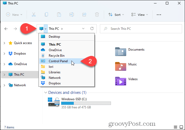 Avage File Exploreri abil juhtpaneel